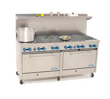 Comstock-Castle 2F330 72" Gas Restaurant Range, 12 Open Burners, 2 Standard Ovens, Cast Iron Grates, Stainless Steel Front, 384,000 BTU - Donut-Equipment.com