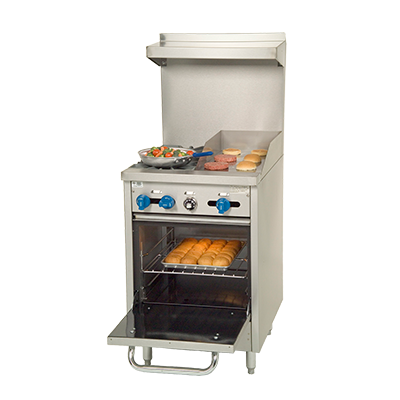 Comstock-Castle F318-12 24" Gas Restaurant Range, 2 Open Burners, 12" Griddle, Single Standard Oven, Stainless Steel Front, 93,000 BTU - Donut-Equipment.com