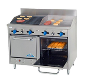 Comstock-Castle F3218-24-2RB 48" Gas Restaurant Range, 24" Griddle, 24" Radiant Broiler, 2 Standard Ovens, Stainless Steel Front, 126,000 BTU - Donut-Equipment.com
