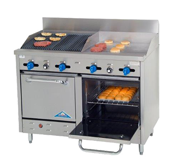 Comstock-Castle F3218-24-2RB 48" Gas Restaurant Range, 24" Griddle, 24" Radiant Broiler, 2 Standard Ovens, Stainless Steel Front, 126,000 BTU - Donut-Equipment.com