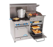 Comstock-Castle F3218-24B 48" Gas Restaurant Range, 4 Open Burners, 24" Charbroiler, 2 Standard Ovens, Stainless Steel Front, 204,000 BTU - Donut-Equipment.com
