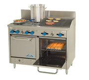 Comstock-Castle F3218-2RB 48" Gas Restaurant Range, 4 Open Burners, 24" Radiant Broiler, 2 Standard Ovens, Stainless Steel Front, 196,000 BTU - Donut-Equipment.com