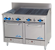 Comstock-Castle F3218-3RB 48" Gas Restaurant Range, 2 Open Burners, 36" Radiant Broiler, 2 Standard Ovens, Stainless Steel Front, 173,000 BTU - Donut-Equipment.com