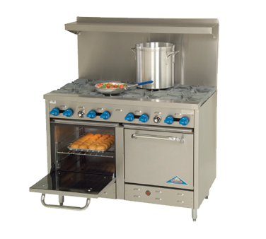 Comstock-Castle F3218 48" Gas Restaurant Range, 8 Open Burners, 2 Standard Ovens, Stainless Steel Front, 264,000 BTU - Donut-Equipment.com