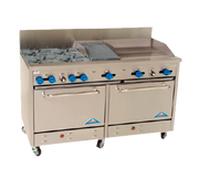 Comstock-Castle F3226-24-1RB 60" Gas Restaurant Range, 4 Open Burners, 24" Griddle, 12" Radiant Broiler, 2 Standard Ovens, Stainless Steel Front, 246,000 BTU - Donut-Equipment.com