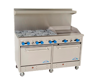Comstock-Castle F3226-24 60" Gas Restaurant Range, 6 Open Burners, 24" Griddle, 2 Standard Ovens, Stainless Steel Front, 270,000 BTU - Donut-Equipment.com