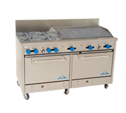 Comstock-Castle F3226-3RB 60" Gas Restaurant Range, 4 Open Burners, 36" Radiant Broiler, 2 Standard Ovens, Stainless Steel Front, 183,000 BTU - Donut-Equipment.com