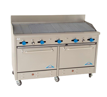 Comstock-Castle F3226-5RB 60" Gas Restaurant Range, 60" Radiant Broiler, 2 Standard Ovens, Stainless Steel Front, 185,000 BTU - Donut-Equipment.com