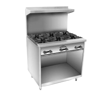 Comstock-Castle F33 36" Gas Restaurant Range, 6 Open Burners, Cabinet Base, Stainless Steel Front, 144,000 BTU - Donut-Equipment.com