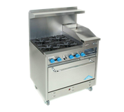 Comstock-Castle F330-12B 36" Gas Restaurant Range, 4 Open Burners, 12" Griddle/Broiler, Single Standard Oven, Stainless Steel Front, 162,000 BTU - Donut-Equipment.com