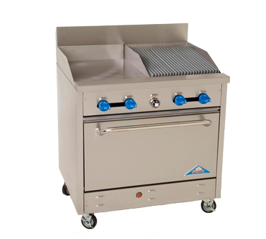 Comstock-Castle F330-18-1.5RB 36" Gas Restaurant Range, 18" Griddle, 18" Radiant Broiler, Single Standard Oven, Stainless Steel Front, 106,000 BTU - Donut-Equipment.com
