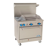Comstock-Castle F330-24 36" Gas Restaurant Range, 2 Open Burners, 24" Manual Griddle, Single Standard Oven, Stainless Steel Front, 132,000 BTU - Donut-Equipment.com
