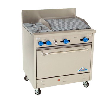 Comstock-Castle F330-2RB 36" Gas Restaurant Range, 2 Open Burners, 24" Radiant Broiler, Single Standard Oven, Stainless Steel Front, 144,000 BTU - Donut-Equipment.com