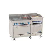 Comstock-Castle F33018-1RB-24B 60" Gas Restaurant Range, 4 Open Burners, 12" Radiant Broiler, 24" Charbroiler, 2 Standard Ovens, Stainless Steel Front, 206,000 BTU - Donut-Equipment.com