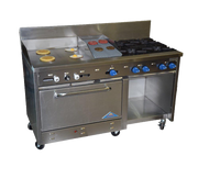 Comstock-Castle F33032-24-1RB 60" Gas Restaurant Range, 4 Open Burners, 24" Griddle, 12" Radiant Broiler, Single Standard Oven, Stainless Steel Front, 191,000 BTU - Donut-Equipment.com