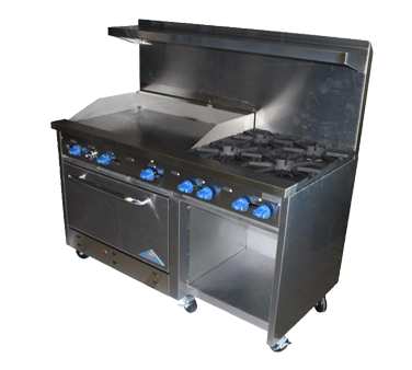 Comstock-Castle F33032-24 60" Gas Restaurant Range, 6 Open Burners, 24" Griddle, Single Standard Oven, Stainless Steel Front, 214,000 BTU - Donut-Equipment.com