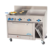 Comstock-Castle F3430-18-1.5RB 48" Gas Restaurant Range, 2 Open Burners, 18" Griddle, 18" Charbroiler, Single Standard Oven, Cabinet Base, Stainless Steel Front, 160,000 BTU - Donut-Equipment.com