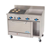 Comstock-Castle F3430-18-2.5RB 48" Gas Restaurant Range, 18" Griddle, 30" Charbroiler, Single Standard Oven, Cabinet Base, Stainless Steel Front, 146,000 BTU - Donut-Equipment.com