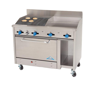 Comstock-Castle F3430-18-2.5RB 48" Gas Restaurant Range, 18" Griddle, 30" Charbroiler, Single Standard Oven, Cabinet Base, Stainless Steel Front, 146,000 BTU - Donut-Equipment.com
