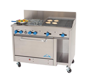 Comstock-Castle F3430-1RB 48" Gas Restaurant Range, 6 Open Burners, 12" Charbroiler, Single Standard Oven, Stainless Steel Front, 199,000 BTU - Donut-Equipment.com