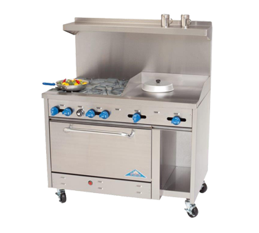 Comstock-Castle F3430-24 48" Gas Restaurant Range, 4 Open Burners, 24" Griddle, Single Standard Oven, Stainless Steel Front, 186,000 BTU - Donut-Equipment.com