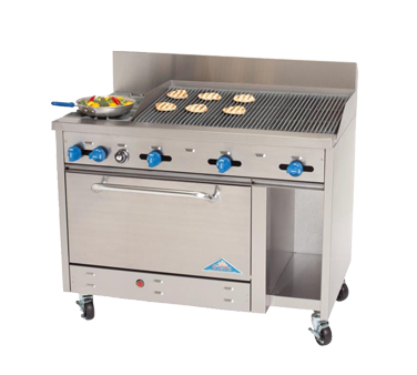 Comstock-Castle F3430-4RB 48" Gas Restaurant Range, 48" Radiant Broiler, Single Standard Oven, Stainless Steel Front, 130,000 BTU - Donut-Equipment.com