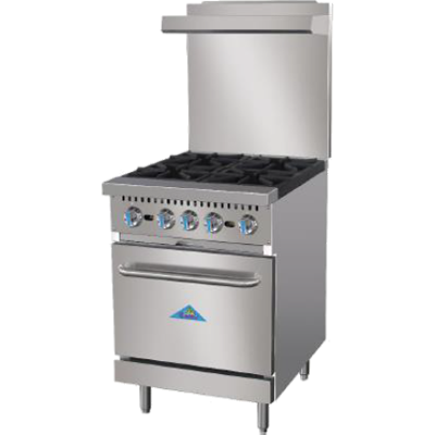 Comstock-Castle R4 24" Gas Restaurant Range, 4 Open Burners, Double Standard Oven, Stainless Steel Front, 150,000 BTU - Donut-Equipment.com