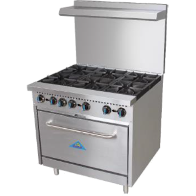 Comstock-Castle R6 36" Gas Restaurant Range, 6 Open Burners, Double Standard Oven, Stainless Steel Front, 210,000 BTU - Donut-Equipment.com
