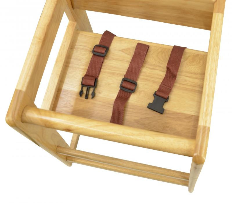 Omcan Commercial Natural Wooden High Chair – Restaurant-Style Solid Wood Baby High Chair with Safety Strap and Stable Design
