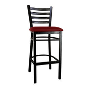 Omcan Metal Ladder Back Bar Height Chair with Burgundy Vinyl Seat – Commercial Restaurant Bar Chair with Black Steel Frame and Upholstered Vinyl Seat Design - Donut-Equipment.com