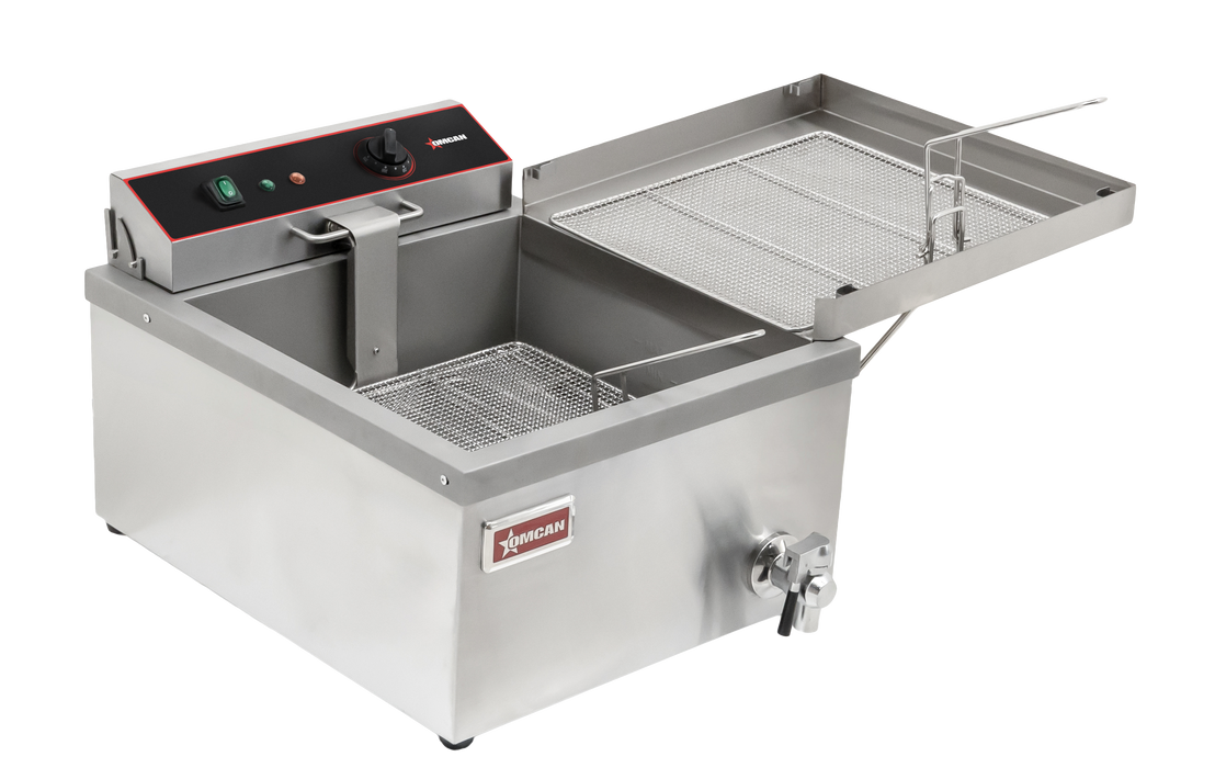 Omcan 25 lb (3 Gal) Oil Capacity Countertop Donut & Funnel Cake Electric Fryer – 1700W, 120V Commercial Fryer for Bakeries, Concession Stands & Foodservice Kitchens