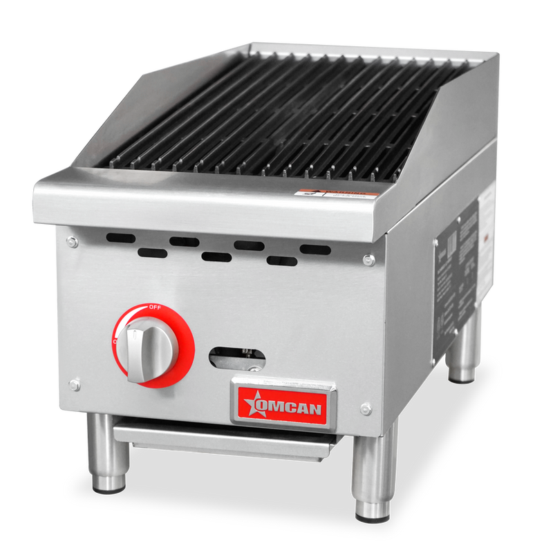 Omcan 12" Radiant Gas Charbroiler – 35,000 BTU Commercial Countertop Charbroiler with 1 Burner and Heavy-Duty Cast Iron Grates