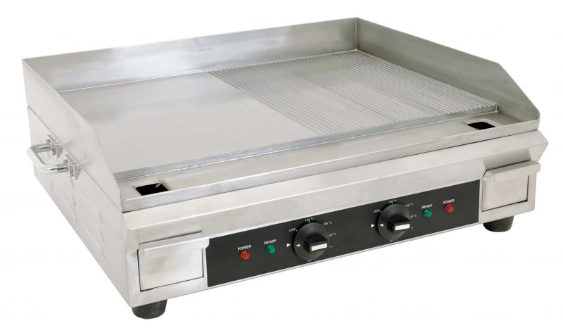 Omcan Stainless Steel Electric Griddle with Half-Smooth & Half-Ribbed Surface – 23.87" x 16" Commercial Countertop Griddle for Restaurants, Cafés & Foodservice Kitchens