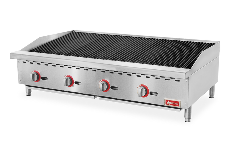 Omcan 48" Countertop Radiant Gas Charbroiler – 140,000 BTU Commercial Charbroiler with 4 Burners and Heavy-Duty Cast Iron Grates