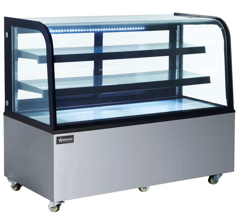 Omcan 60" Dry Bakery & Pastry Merchandiser Display Case with 2 Shelves with Curved Front Glass and Rear Sliding Doors With LED Lighting  – 18 Cu. Ft. (500L)