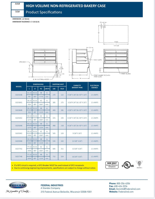 Federal SGD5948 Dry High Volume Series Display Case 59" x 35.31" x 48"