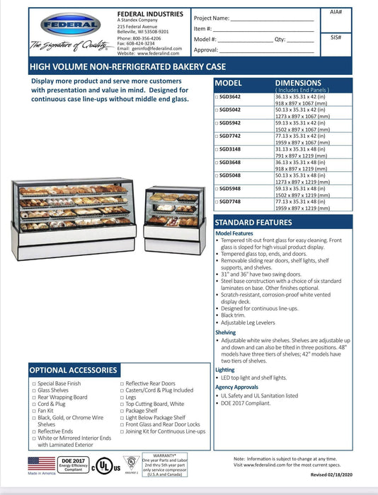 Federal SGD5948 Dry High Volume Series Display Case 59" x 35.31" x 48"