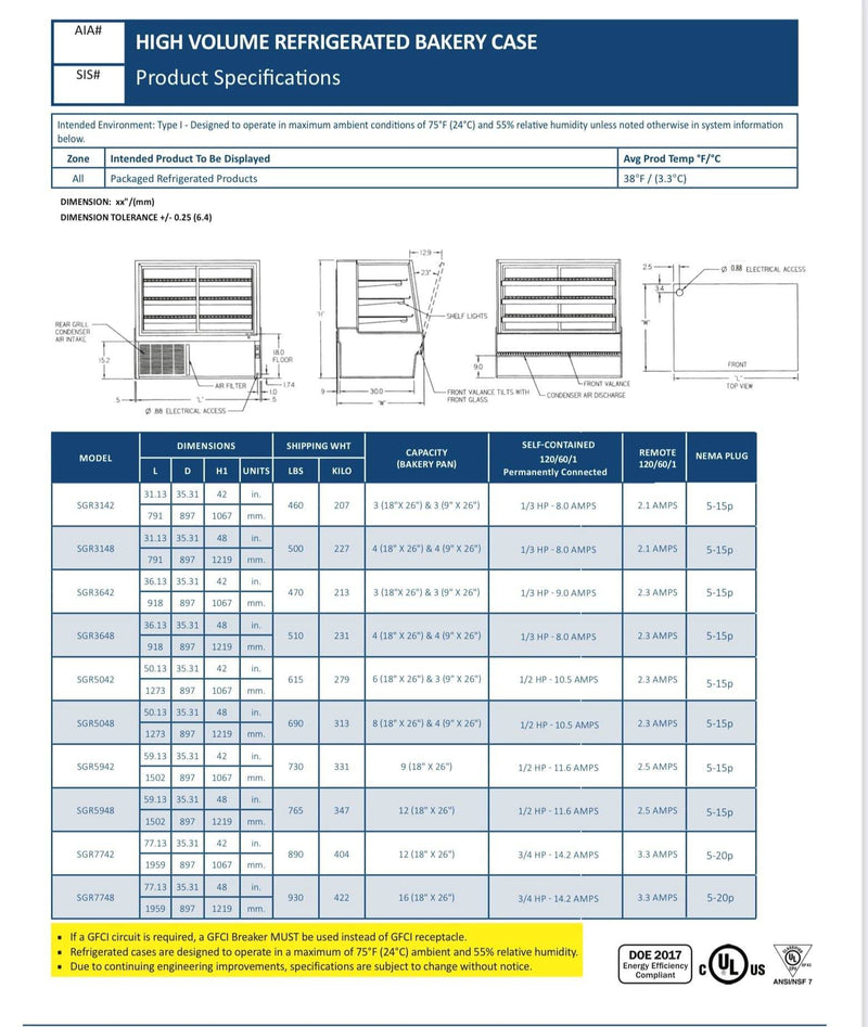Federal SGR7748 Refrigerated High Volume Series Display Case 77" x 35.31" x 48" - Donut-Equipment.com
