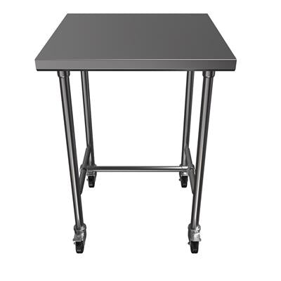 BK Resources 30" x 30" 16 Gauge Stainless Steel Pub Table with H-Brace & Foot Rest – Heavy-Duty • Mobile on Casters - Donut-Equipment.com