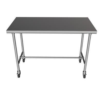 BK Resources 48" x 30" 16 Gauge Stainless Steel Pub Table with H-Brace & Foot Rest – Heavy-Duty • Mobile on Casters - Donut-Equipment.com