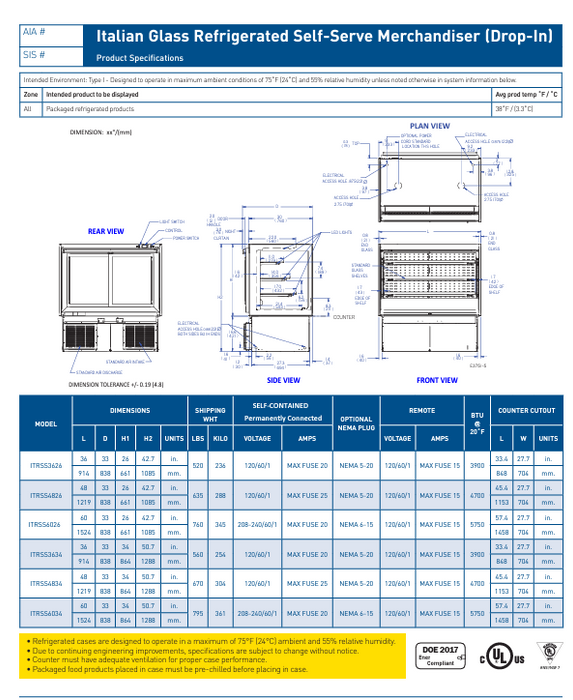 Federal Industries (ITRSS6034)-Italian Series Self Serve Drop-In Refrigerated Open Air Display with Shelves 208-240V