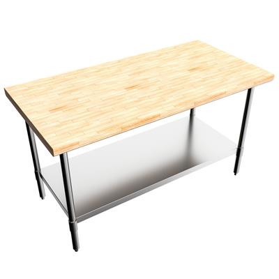 BK Resources Hard Maple Flat Top Work Table w/ Stainless Steel Undershelf, Oil Finish – 60" W x 30" D - Donut-Equipment.com