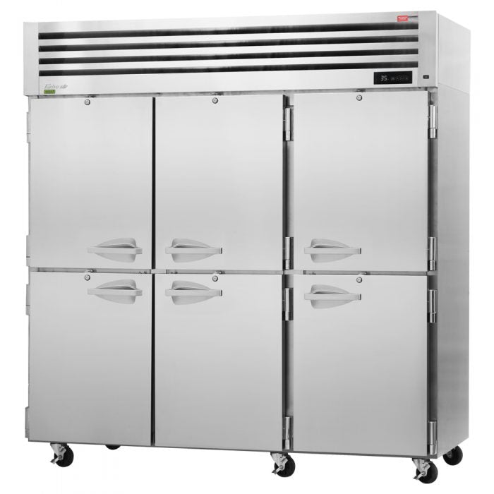 Turbo Air PRO-77R-6R-PT-N 77 3/4" Three Section Reach In Refrigerator, (12) Left/Right Hinge Solid Doors, 115v - Donut-Equipment.com