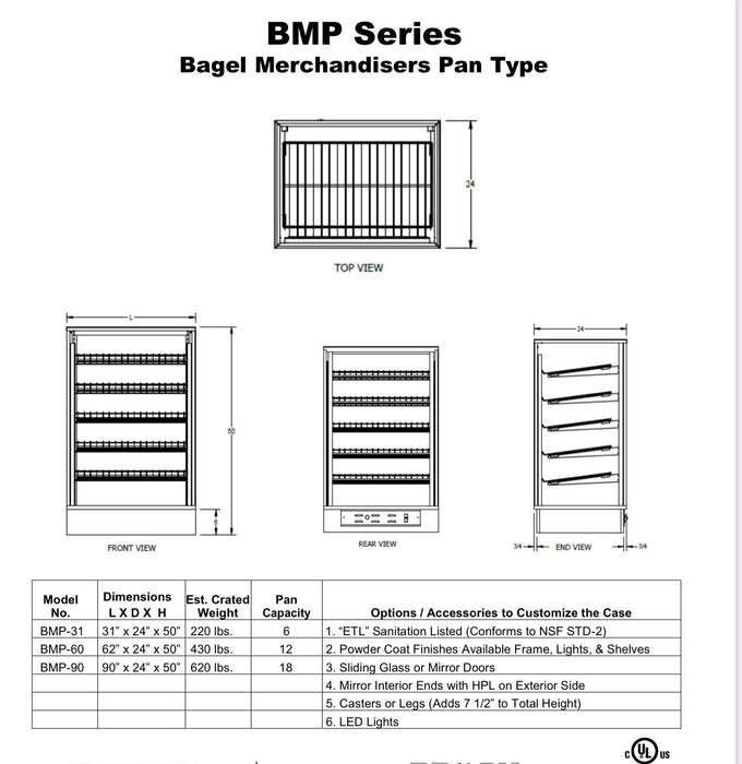 Spartan BMP-31 Bagel Merchandisers Pan Type 31"L X 24" Deep x 50" H