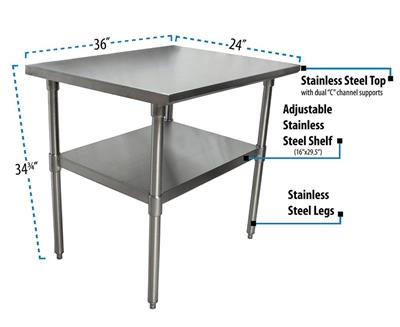 BK Resources 36" x 24" 18 Gauge Stainless Steel Work Table with Undershelf – Prep Table - Donut-Equipment.com