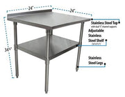 BK Resources 24" x 24" 18 Gauge Stainless Steel Work Table with Undershelf & 1.5" Riser – Prep Table - Donut-Equipment.com