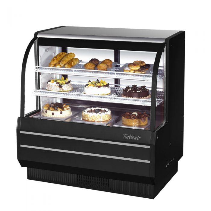 Turbo Air TCGB-48-B-N 48-1/2" Curved Glass Full-Service Refrigerated Bakery Display Case, 3 Levels, Black Exterior, 115v - Donut-Equipment.com
