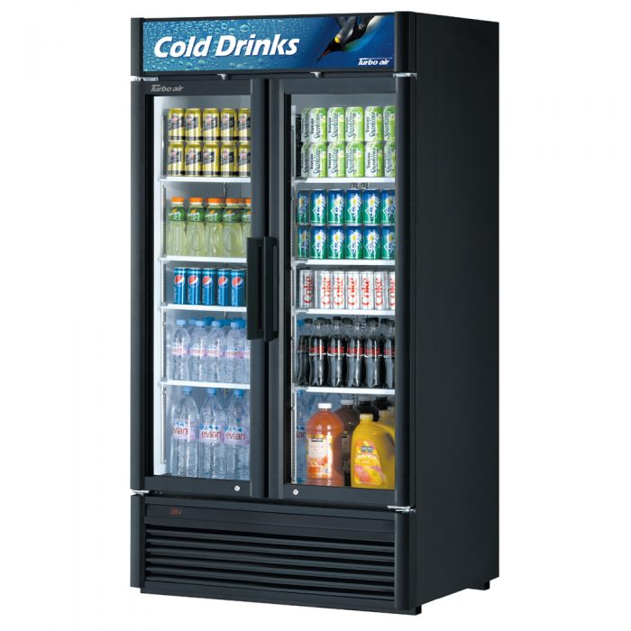 Turbo Air TGM-35SDB-N 39 1/2" Black Super Deluxe Glass Door Refrigerator – Two Swing Doors, LED Lighting, 115v - Donut-Equipment.com