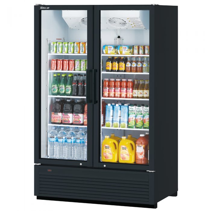 Turbo Air TGM-47SDHB-N 51" Black Super Deluxe Two Section Glass Door Merchandiser – (2) Left/Right Hinge Doors, Black, 115v - Donut-Equipment.com