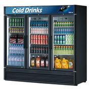 Turbo Air TGM-72SDB-N 78" Black Super Deluxe Glass Door Refrigerator – Three Swing Doors, LED Lighting, 115v - Donut-Equipment.com